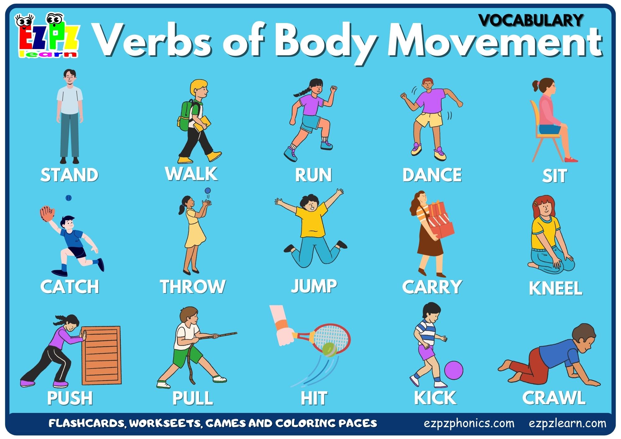 Body Movement Verbs Esl Printable Picture Dictionary Worksheets Hot 